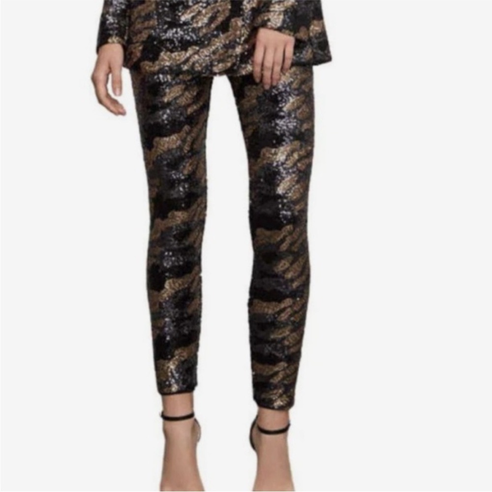 BCBGMAXAZRIA Dena Green and Black Camo Sequin Leggings‎ Size Small